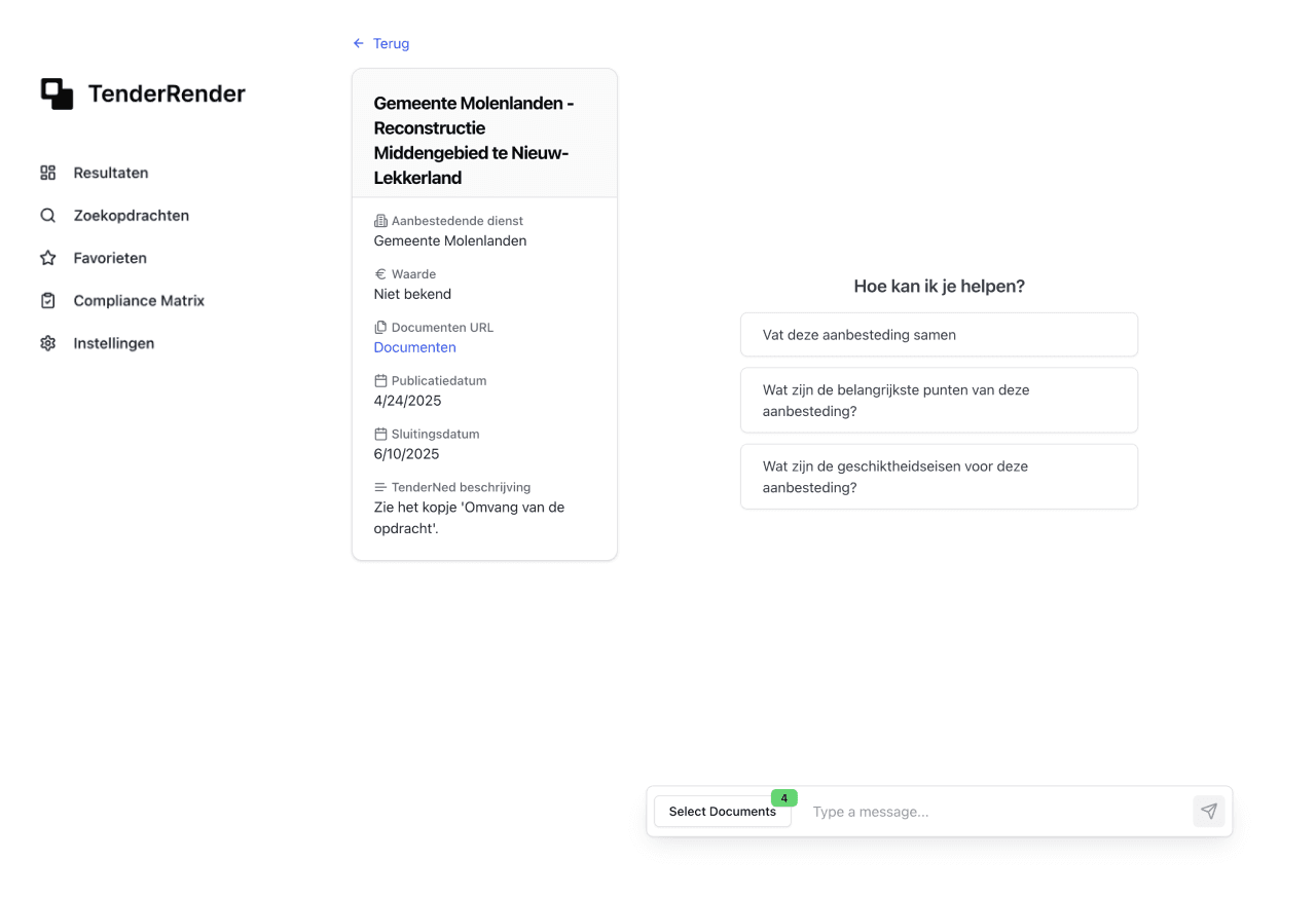 TenderRender interface