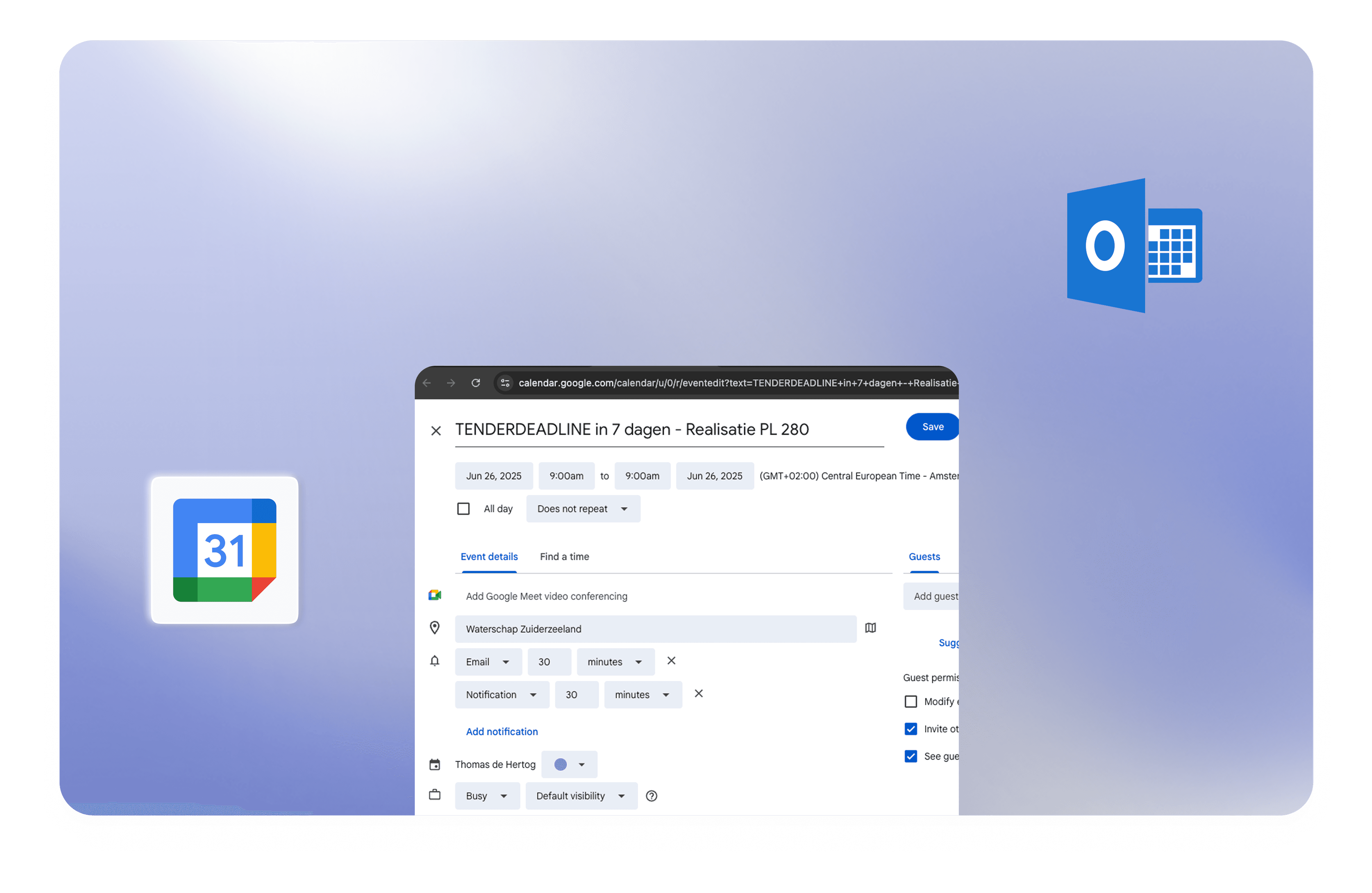 Automatische kalender herinneringen voor tender deadlines