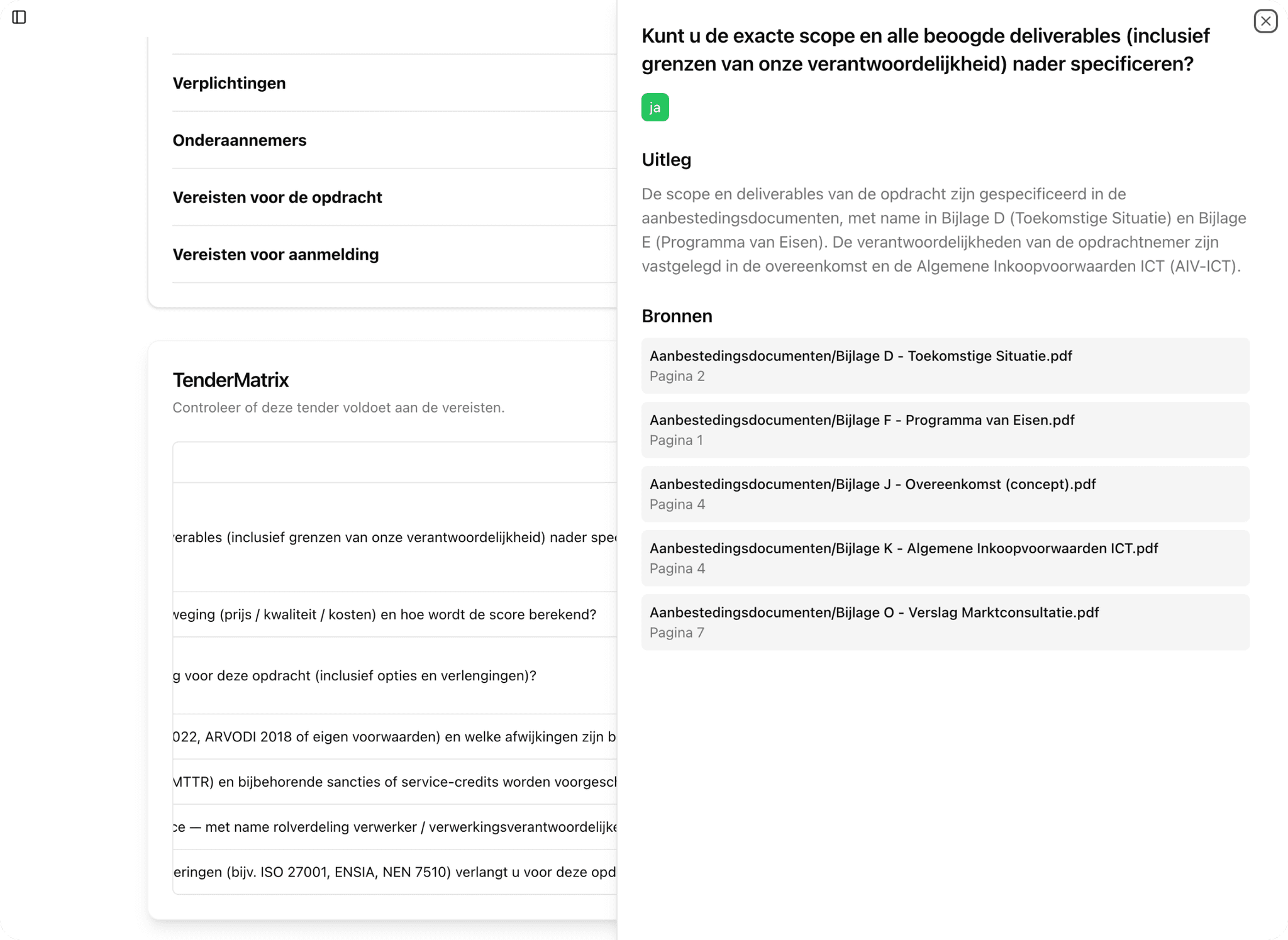 Checklist interface met automatische analyse en bronverwijzingen